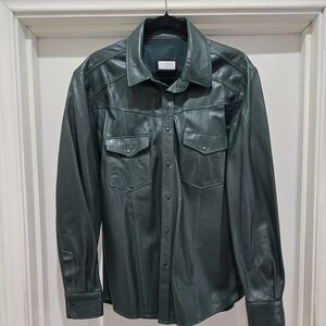 Men's Green Leather Shirt Jacket